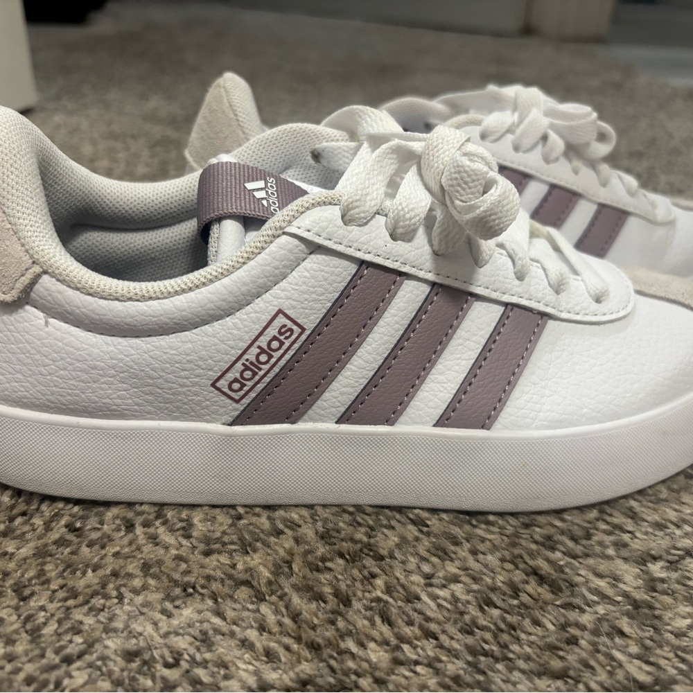Adidas White and Lavender Striped Sneakers
